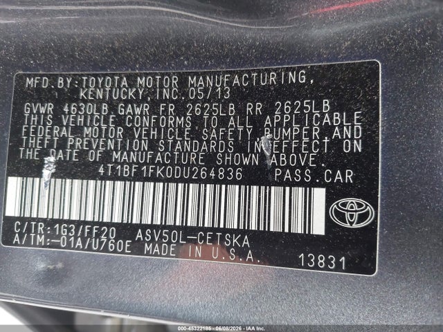 Продаж на аукціоні авто 2013 Toyota Camry L/se/le/xle, vin: 4T1BF1FK0DU264836, номер лоту: 45322185