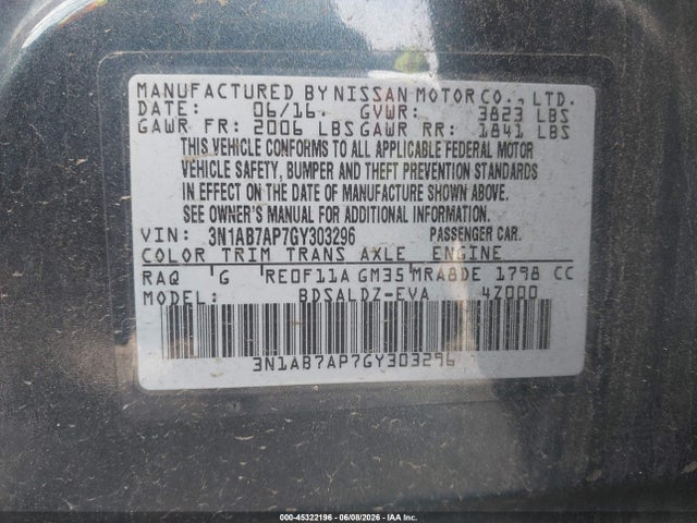 Aukcja sprzedaży 2016 Nissan Sentra Sv, vin: 3N1AB7AP7GY303296, numer aukcji: 45322196