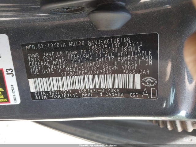 Aukcja sprzedaży 2010 Toyota Corolla S, vin: 2T1BU4EE3AC367846, numer aukcji: 45322216