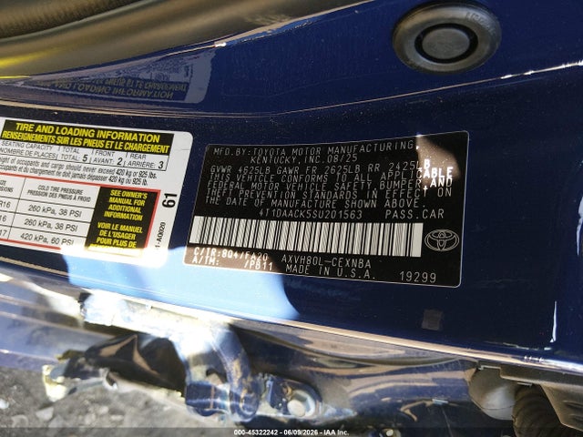 Aukcja sprzedaży 2025 Toyota Camry Le, vin: 4T1DAACK5SU201563, numer aukcji: 45322242