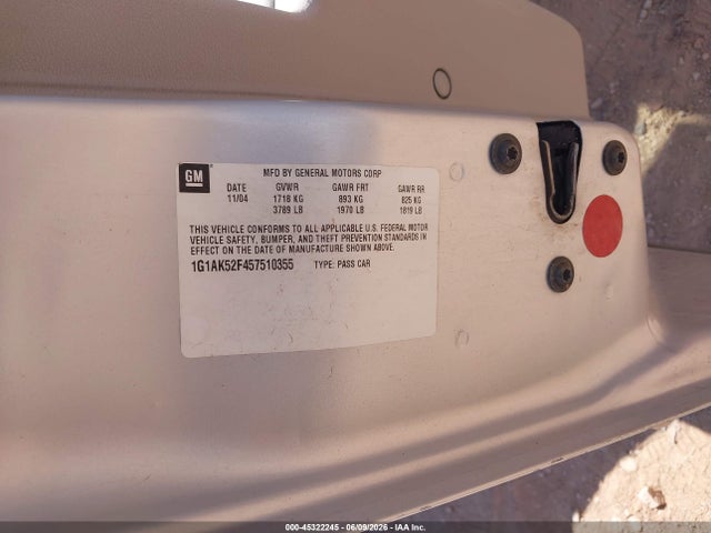 Продаж на аукціоні авто 2005 Chevrolet Cobalt, vin: 1G1AK52F457510355, номер лоту: 45322245