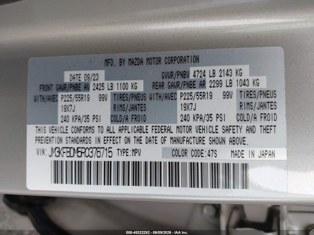Продажа на аукционе авто 2024 Mazda Cx-5 2.5 S Premium, vin: JM3KFBDM5R0376715, номер лота: 45322282