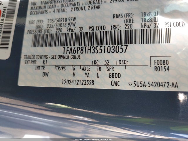 Продажа на аукционе авто 2025 Ford Mustang Ecoboost Fastback, vin: 1FA6P8TH3S5103057, номер лота: 45322296