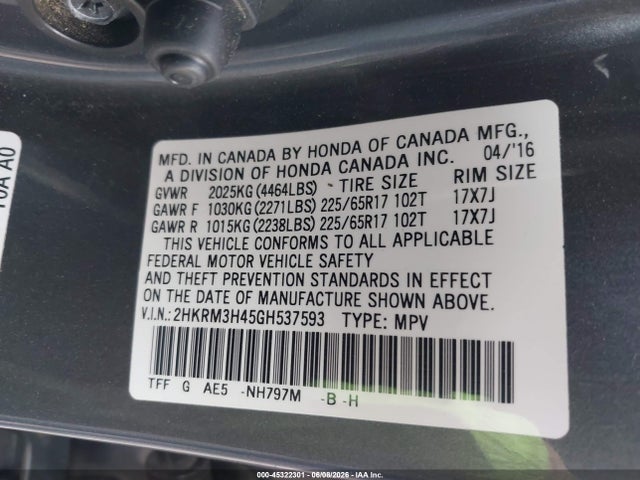 Honda CR-V SE 2016 2HKRM3H45GH537593 Image 9