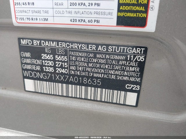 Auction sale of the 2007 Mercedes-benz S 550, vin: WDDNG71XX7A018635, lot number: 45322303