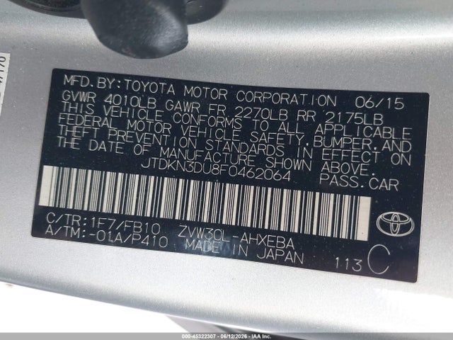Toyota Prius Two 2015 JTDKN3DU8F0462064 Image 9