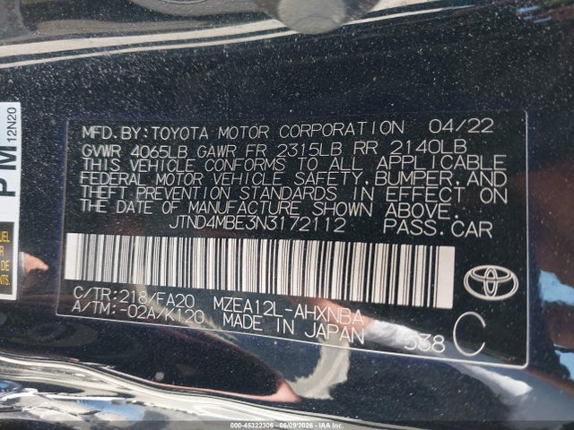 JTND4MBE3N3172112 Toyota Corolla Se Nightshade Edition