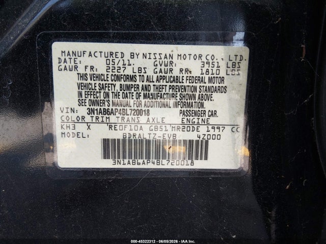 Aukcja sprzedaży 2011 Nissan Sentra 2.0sr, vin: 3N1AB6AP4BL720018, numer aukcji: 45322312