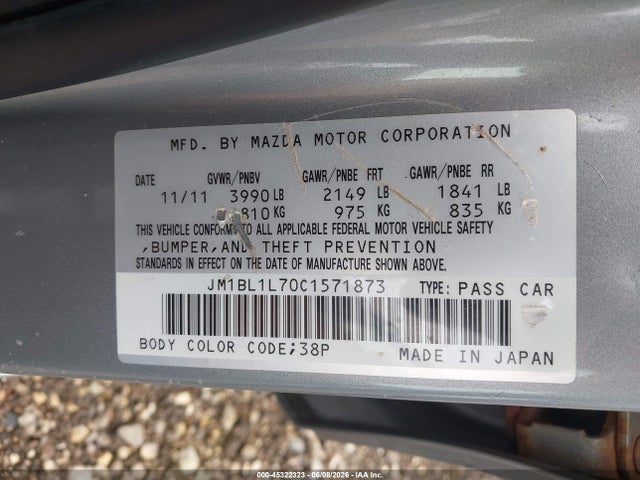 Aukcja sprzedaży 2012 Mazda Mazda3 I Touring, vin: JM1BL1L70C1571873, numer aukcji: 45322323