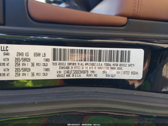 45322327 :رقم المزاد ، 1C4RJFCG5DC545079 vin ، 2013 Jeep Grand Cherokee Overland مزاد بيع