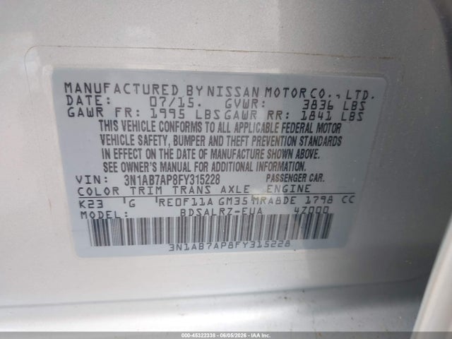 Nissan SENTRA SR 2015 3N1AB7AP8FY315228 Image 9