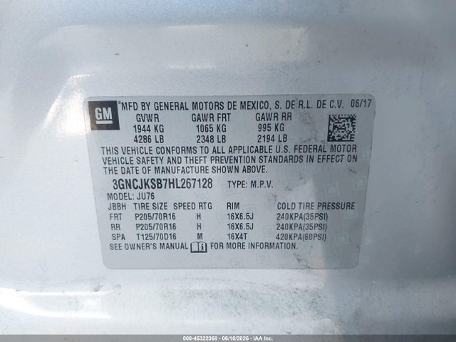 Chevrolet TRAX LS 2017 3GNCJKSB7HL267128 Image 9