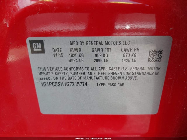 Продажа на аукционе авто 2016 Chevrolet Cruze Limited Ls Auto, vin: 1G1PC5SH1G7215774, номер лота: 45322372