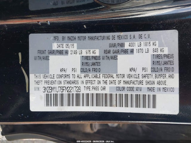Продаж на аукціоні авто 2015 Mazda Mazda3 I Sport, vin: 3MZBM1U76FM221728, номер лоту: 45322429