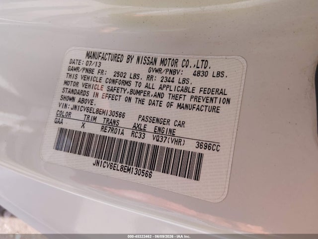 Продажа на аукционе авто 2014 Infiniti Q60, vin: JN1CV6EL8EM130566, номер лота: 45322462