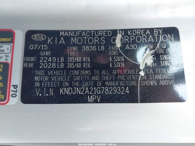 2016 Kia Soul მანქანა იყიდება აუქციონზე, vin: KNDJN2A21G7829324, აუქციონის ნომერი: 45322468