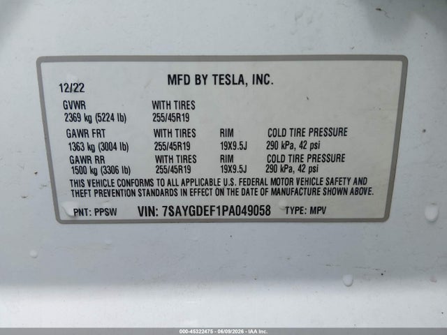 Aukcja sprzedaży 2023 Tesla Model Y Performance Dual Motor All-wheel Drive, vin: 7SAYGDEF1PA049058, numer aukcji: 45322475