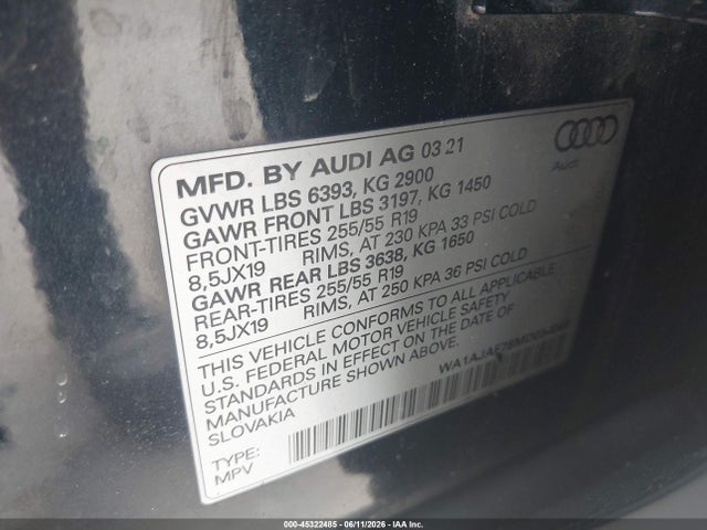 Продаж на аукціоні авто 2021 Audi Q7 Premium 45 Tfsi Quattro Tiptronic, vin: WA1AJAF78MD034045, номер лоту: 45322485