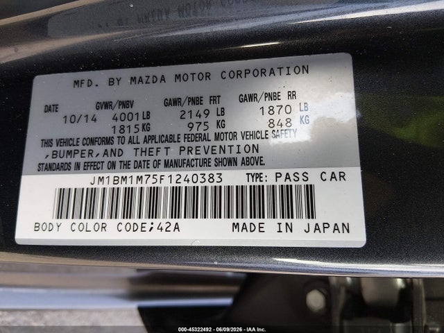 Aukcja sprzedaży 2015 Mazda Mazda3 I Grand Touring, vin: JM1BM1M75F1240383, numer aukcji: 45322492