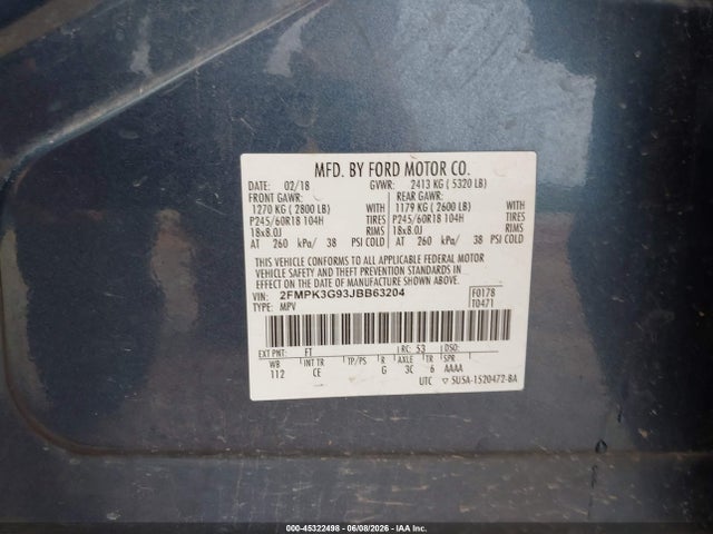 Продаж на аукціоні авто 2018 Ford Edge Se, vin: 2FMPK3G93JBB63204, номер лоту: 45322498