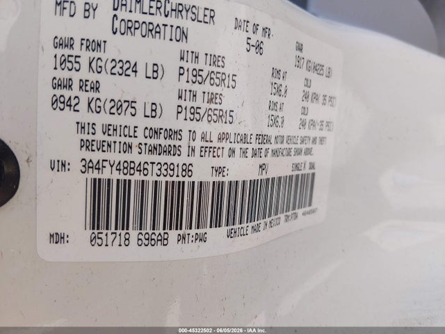 Aukcja sprzedaży 2006 Chrysler Pt Cruiser, vin: 3A4FY48B46T339186, numer aukcji: 45322502