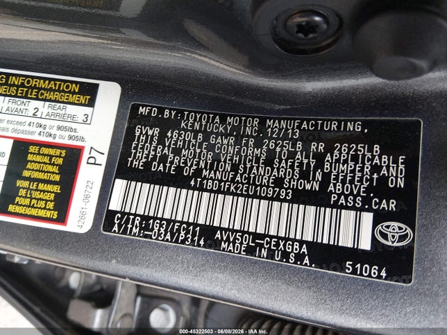 Продаж на аукціоні авто 2014 Toyota Camry Hybrid Xle, vin: 4T1BD1FK2EU109793, номер лоту: 45322503