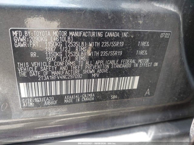 Aukcja sprzedaży 2022 Toyota Rav4 Xle Premium, vin: 2T3A1RFV4NC297092, numer aukcji: 45322521