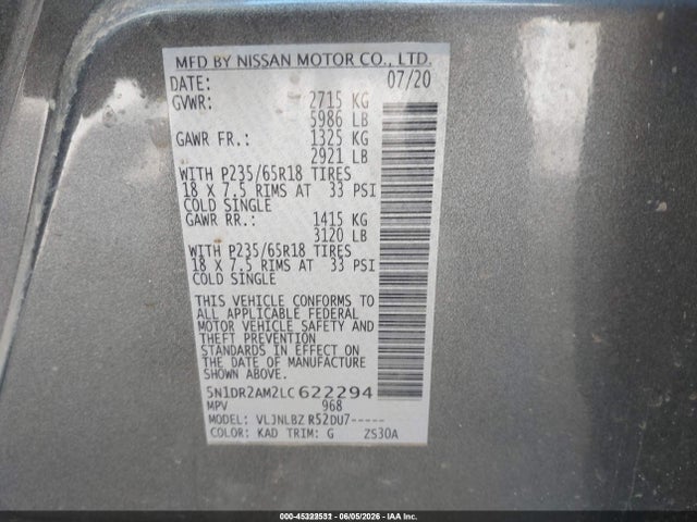 Nissan Pathfinder S 4wd 2020 5N1DR2AM2LC622294 Image 9