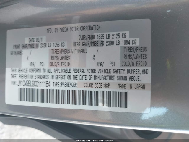 Aukcja sprzedaży 2012 Mazda Mazda5 Sport, vin: JM1CW2BL9C0111164, numer aukcji: 45322564