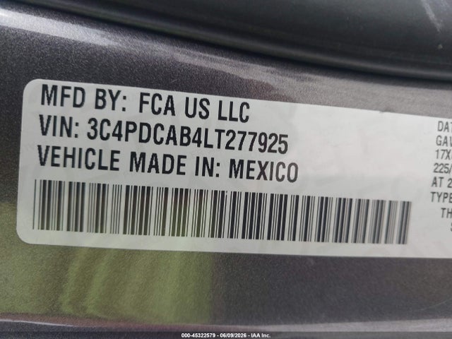 45322579 :رقم المزاد ، 3C4PDCAB4LT277925 vin ، 2020 Dodge Journey Se Value مزاد بيع