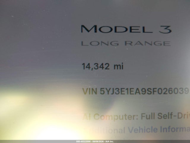 45322590 :رقم المزاد ، 5YJ3E1EA9SF026039 vin ، 2025 Tesla Model 3 Long Range Rear-wheel Drive/standard Rear-wheel Drive مزاد بيع