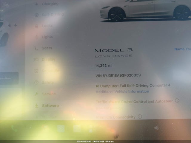 45322590 :رقم المزاد ، 5YJ3E1EA9SF026039 vin ، 2025 Tesla Model 3 Long Range Rear-wheel Drive/standard Rear-wheel Drive مزاد بيع