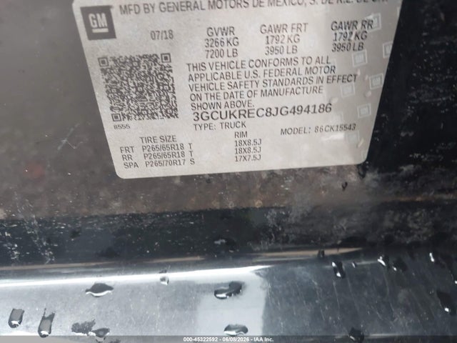 Продаж на аукціоні авто 2018 Chevrolet Silverado 1500 2lt, vin: 3GCUKREC8JG494186, номер лоту: 45322592
