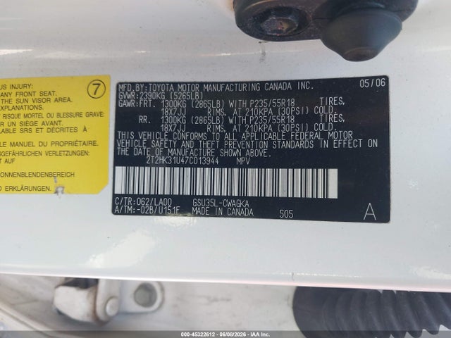 Aukcja sprzedaży 2007 Lexus Rx 350, vin: 2T2HK31U47C013944, numer aukcji: 45322612