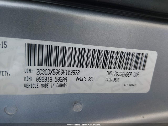 Aukcja sprzedaży 2016 Dodge Charger Se, vin: 2C3CDXBG0GH109878, numer aukcji: 45322619