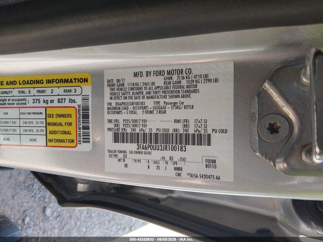 3FA6P0UU3JR100183 Ford Fusion Hybrid S