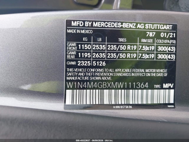 Продажа на аукционе авто 2021 Mercedes-benz Glb 250, vin: W1N4M4GBXMW111364, номер лота: 45322637