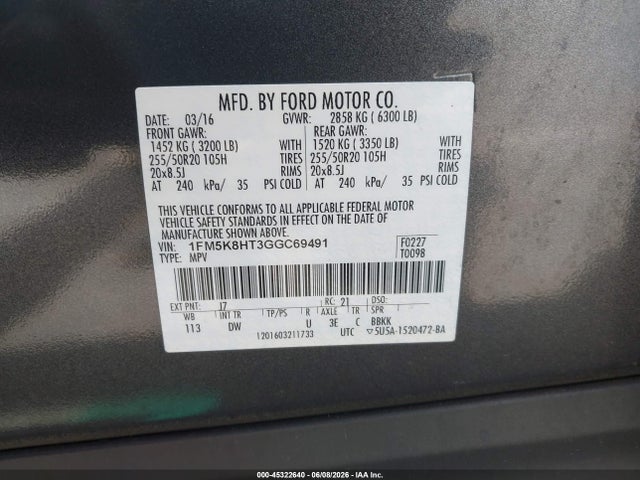 1FM5K8HT3GGC69491 Ford Explorer Platinum