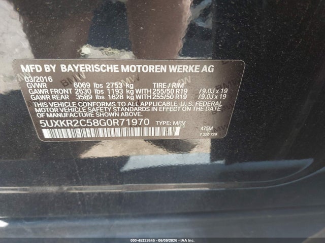 Aukcja sprzedaży 2016 Bmw X5 Sdrive35i, vin: 5UXKR2C58G0R71970, numer aukcji: 45322645