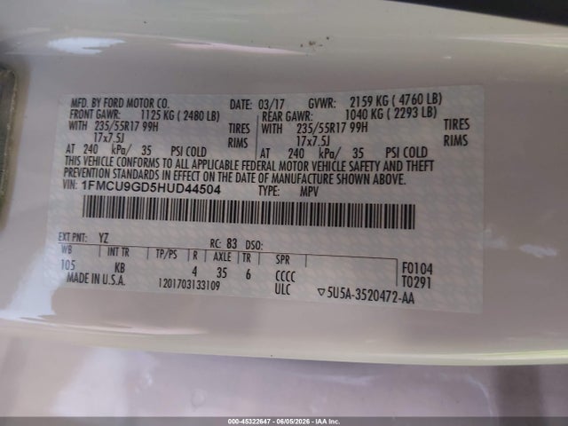 Ford ESCAPE SE 2017 1FMCU9GD5HUD44504 Image 9