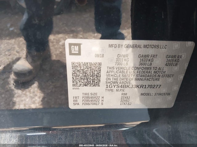 45322649 :رقم المزاد ، 1GYS4BKJ3KR170277 vin ، 2019 Cadillac Escalade Luxury مزاد بيع
