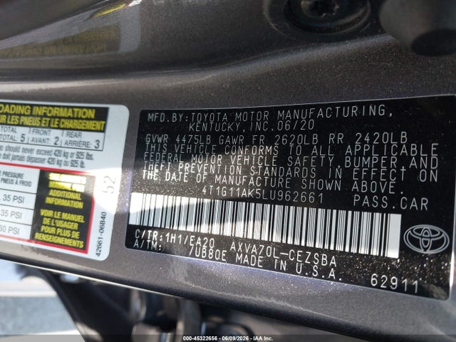 Toyota CAMRY SE 2020 4T1G11AK5LU962661 Image 9
