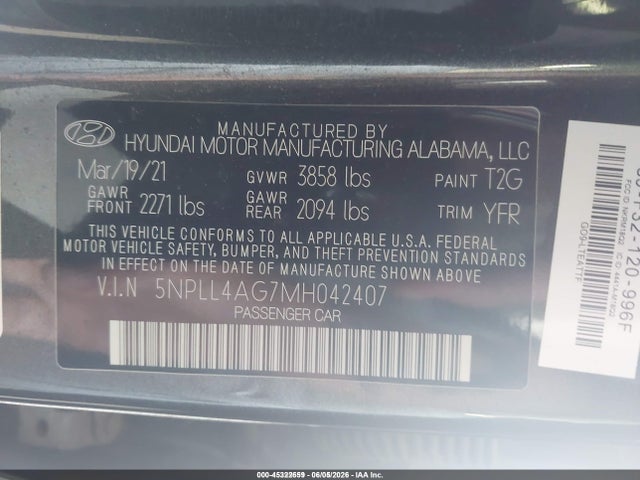 Auction sale of the 2021 Hyundai Elantra Se, vin: 5NPLL4AG7MH042407, lot number: 45322659