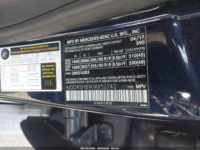 Aukcja sprzedaży 2017 Mercedes-benz Gle 350 4matic, vin: 4JGDA5HB9HA952742, numer aukcji: 45322664