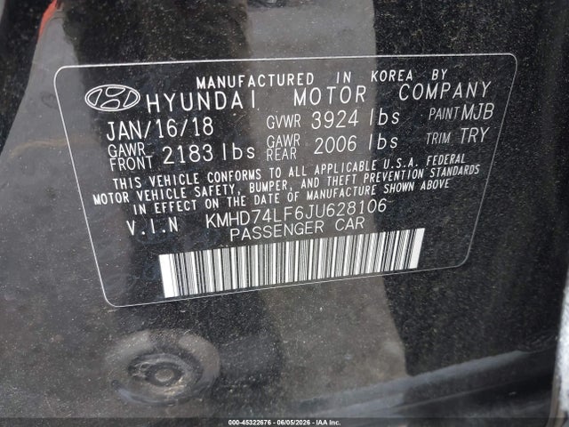 Hyundai ELANTRA SE 2018 KMHD74LF6JU628106 Image 9