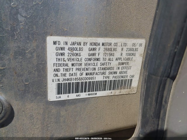 45322679 :رقم المزاد ، JH4KB16566C009951 vin ، 2006 Acura Rl 3.5 مزاد بيع