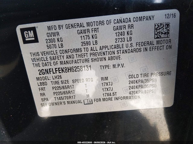 Chevrolet EQUINOX LT 2017 2GNFLFEK8H6258131 Image 9