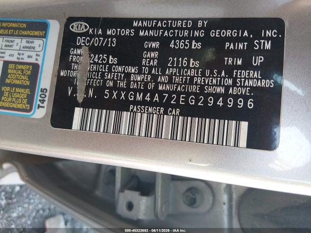 KIA Optima Lx 2014 5XXGM4A72EG294996 Image 9