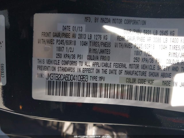 Aukcja sprzedaży 2013 Mazda Cx-9 Touring, vin: JM3TB2CA6D0410953, numer aukcji: 45322698