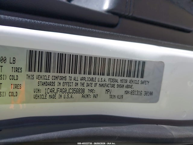 Auction sale of the 2018 Jeep Grand Cherokee Altitude 4x4, vin: 1C4RJFAG0JC356838, lot number: 45322738